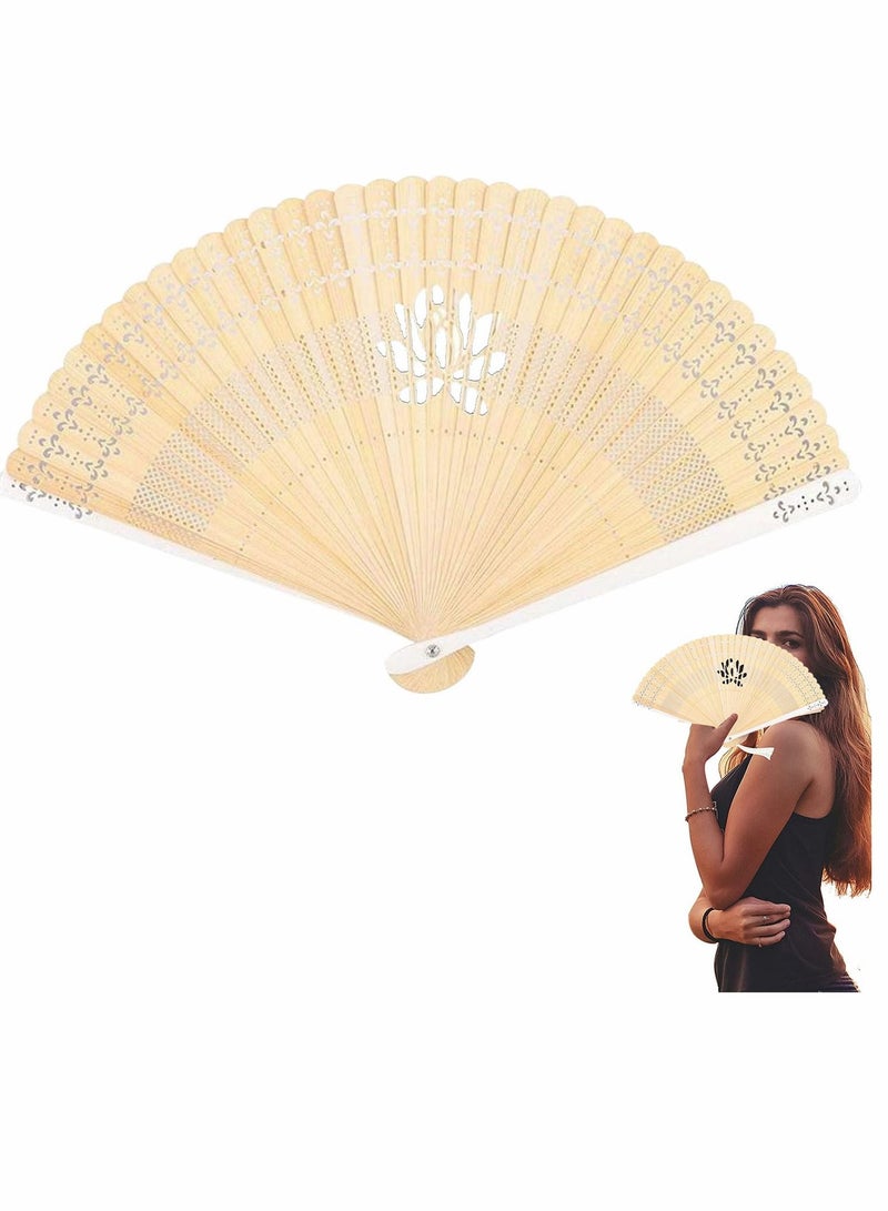 إسكدنيا Wooden Fans Hand Held Folding Vintage Chinese Charming Bamboo Hollow Pattern with White Tassel for Wedding Guest Baby Shower Birthday Gift Party Favors and Home Decorations - Image 1
