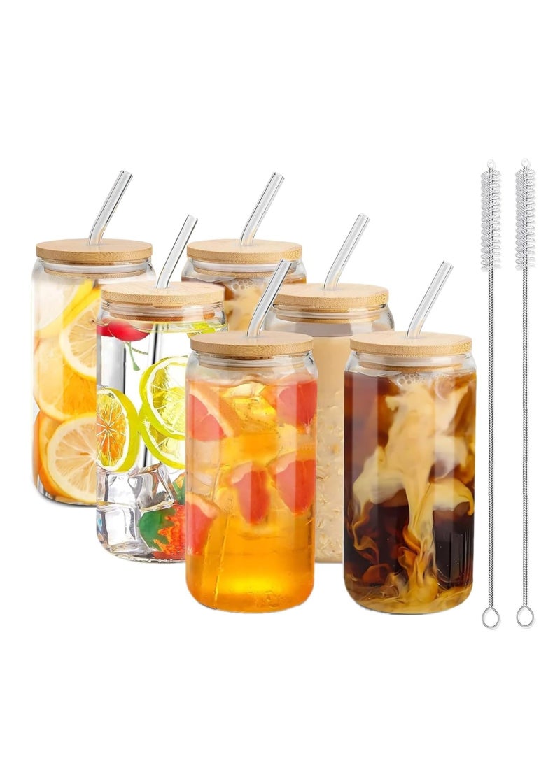 TYCOM Drinking Glasses with Bamboo Lids and Glass Straw, 500ml Beer Can Shaped Glass Cups, Tumbler Cup Ideal For Beer, Tea, Soda, Iced Coffee (6pc, 500ml) - Image 1