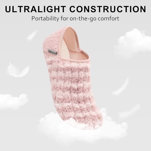 VIFUUR House Slippers for Women Men Slip on Indoor Barefoot Slipper Socks Fuzzy Cozy Sock Shoes for Home Bedroom Travel Pink Striped 38/39 - Image 5