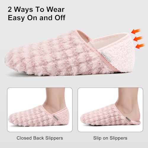 VIFUUR House Slippers for Women Men Slip on Indoor Barefoot Slipper Socks Fuzzy Cozy Sock Shoes for Home Bedroom Travel Pink Striped 38/39 - Image 2