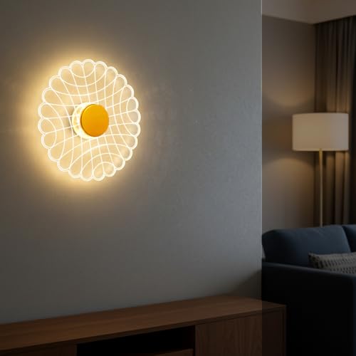 Lamp master Luxury Round Nest 3-Color LED Wall & Ceiling Light | Geometric Acrylic Lamp with Antique Gold Finish | Home Decorative Light, Modern Interiors Wall lamp for Living Room, Bedroom, Bedside - Image 3