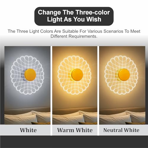 Lamp master Luxury Round Nest 3-Color LED Wall & Ceiling Light | Geometric Acrylic Lamp with Antique Gold Finish | Home Decorative Light, Modern Interiors Wall lamp for Living Room, Bedroom, Bedside - Image 5