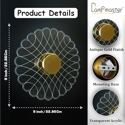 Lamp master Luxury Round Nest 3-Color LED Wall & Ceiling Light | Geometric Acrylic Lamp with Antique Gold Finish | Home Decorative Light, Modern Interiors Wall lamp for Living Room, Bedroom, Bedside - Image 4
