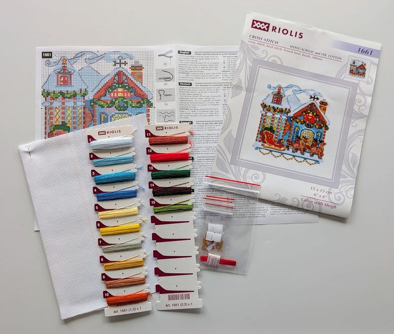 Riolis - Cabin with Sleigh 1661, Christmas Cross Stitch Kits 6"X6", Cross Stitch Kits for Beginners & Advanced, Crossstitching Kit Adult, Embroidery Counted Stitching Kit - Image 2