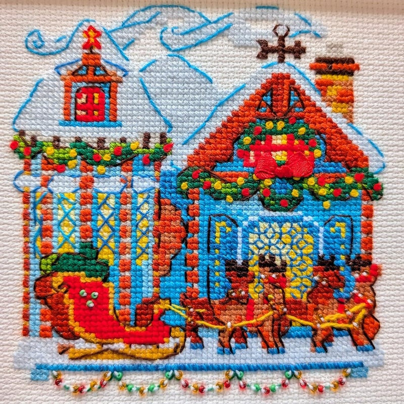 Riolis - Cabin with Sleigh 1661, Christmas Cross Stitch Kits 6"X6", Cross Stitch Kits for Beginners & Advanced, Crossstitching Kit Adult, Embroidery Counted Stitching Kit - Image 4
