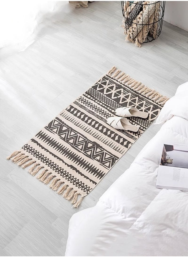 XiuWoo Floor Mat Soft Touch Hand-Woven Cotton And Linen Area Rugs Bohemian Fringed Small Rug Bedroom Modern Decor Mat 60*90cm  - Image 2