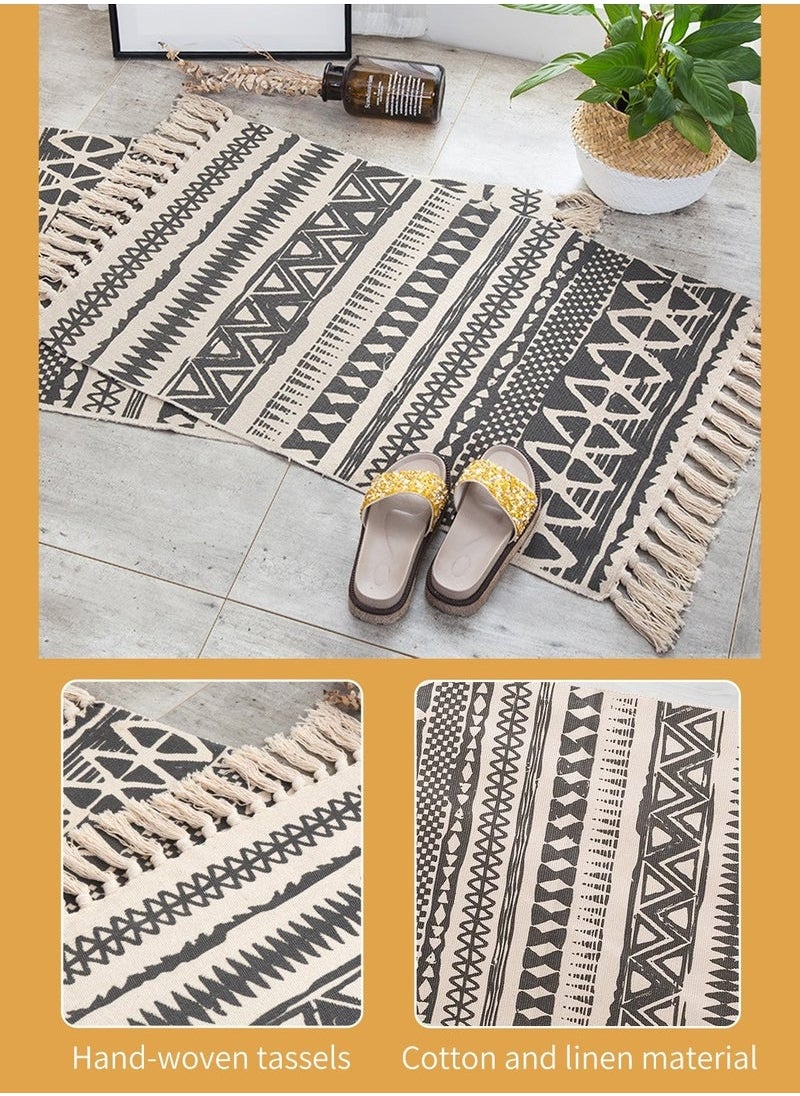 XiuWoo Floor Mat Soft Touch Hand-Woven Cotton And Linen Area Rugs Bohemian Fringed Small Rug Bedroom Modern Decor Mat 60*90cm  - Image 3