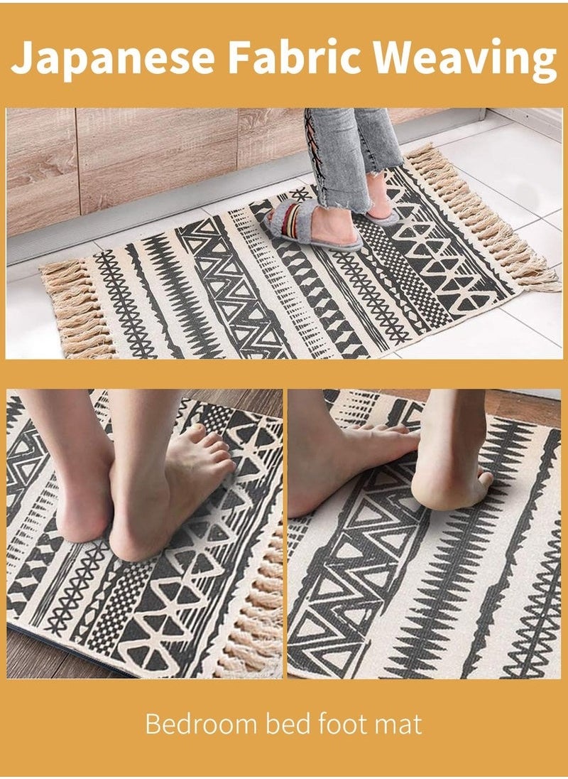 XiuWoo Floor Mat Soft Touch Hand-Woven Cotton And Linen Area Rugs Bohemian Fringed Small Rug Bedroom Modern Decor Mat 60*90cm  - Image 5