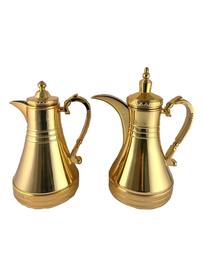 Homemaker 2-Piece Tea & Coffee Flask - 0.75 Liter & 1 Liter Capacity - Glass Inner - Steel Body - Gold - Image 2