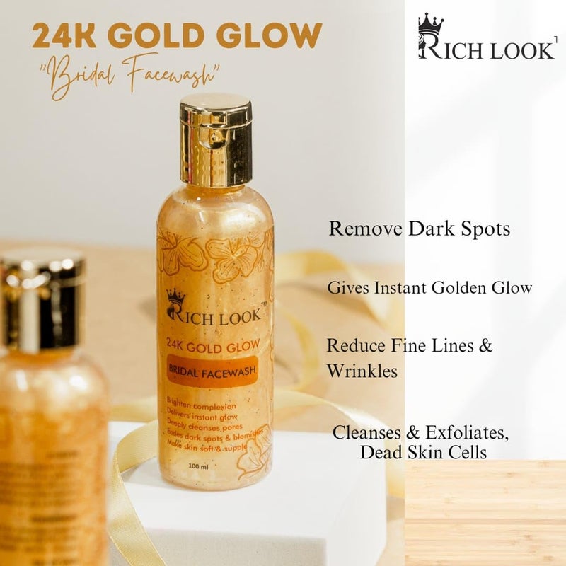 Richlook 24K Gold Glow Bridal Facewash Deep Cleansing Hydrating Brightening Face Wash for Radiant Bridal Glow Suitable for All Skin Types - Image 2