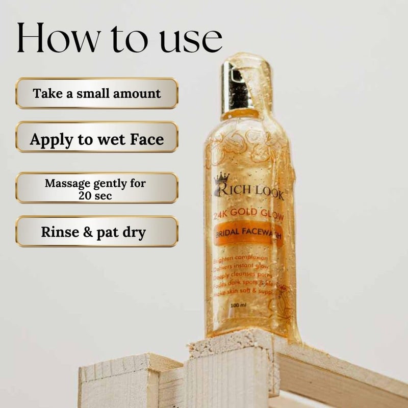 Richlook 24K Gold Glow Bridal Facewash Deep Cleansing Hydrating Brightening Face Wash for Radiant Bridal Glow Suitable for All Skin Types - Image 4