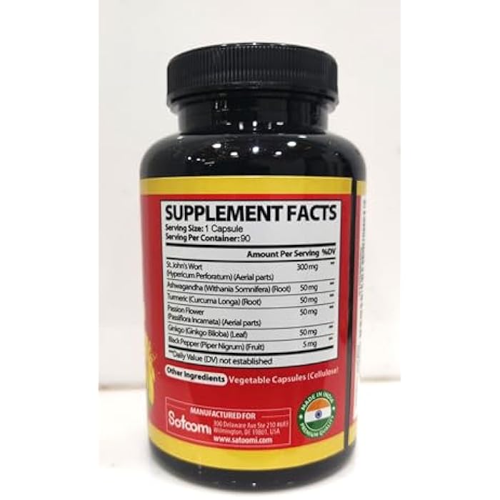Satoomi St. John's Wort Capsules Extract Supplement - 6 Herbs Equivalent 5050 mg - Emotional Balance, Joyful Mood & Mood Support - 1 Pack 90 Veggie Caps 3-Month Supply - Image 3