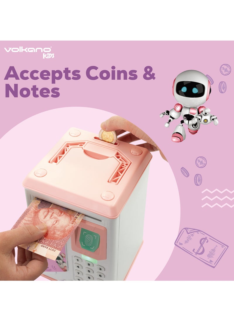 Volkano - Volkano Robo Vault Series Money Saving Vault for Kids, Money Coin Savings Bank, Fingerprint Scanner Lock and Password, Great Gift for Children Kids, Pink - Image 1