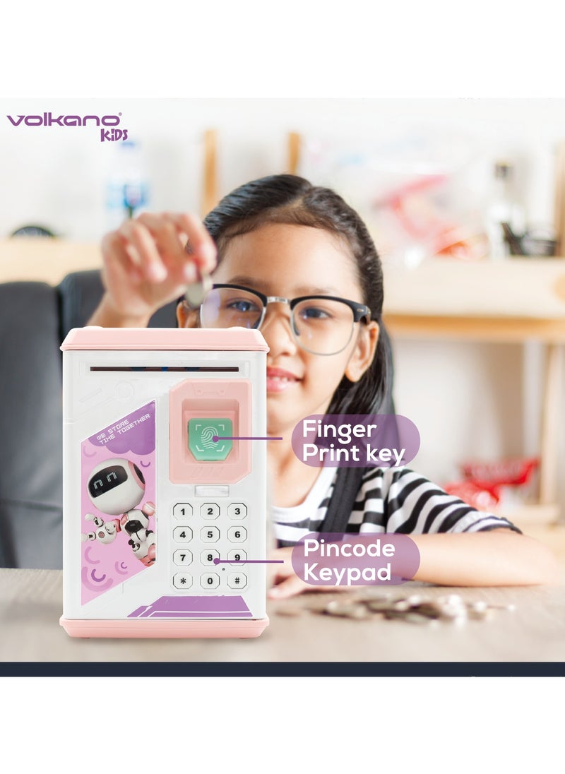 Volkano - Volkano Robo Vault Series Money Saving Vault for Kids, Money Coin Savings Bank, Fingerprint Scanner Lock and Password, Great Gift for Children Kids, Pink - Image 1