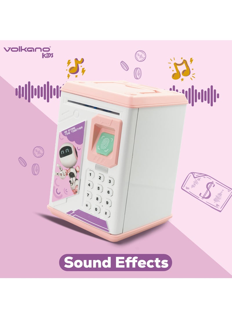 Volkano - Volkano Robo Vault Series Money Saving Vault for Kids, Money Coin Savings Bank, Fingerprint Scanner Lock and Password, Great Gift for Children Kids, Pink - Image 1
