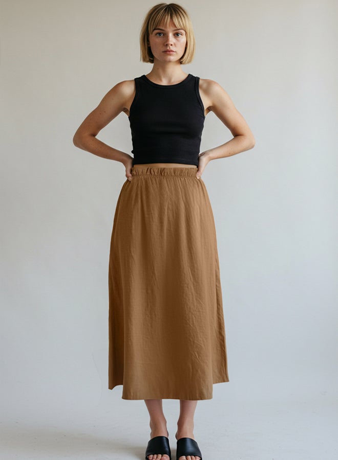 trendyol Light Brown Modal Midi Length Flared Woven Skirt - Image 2