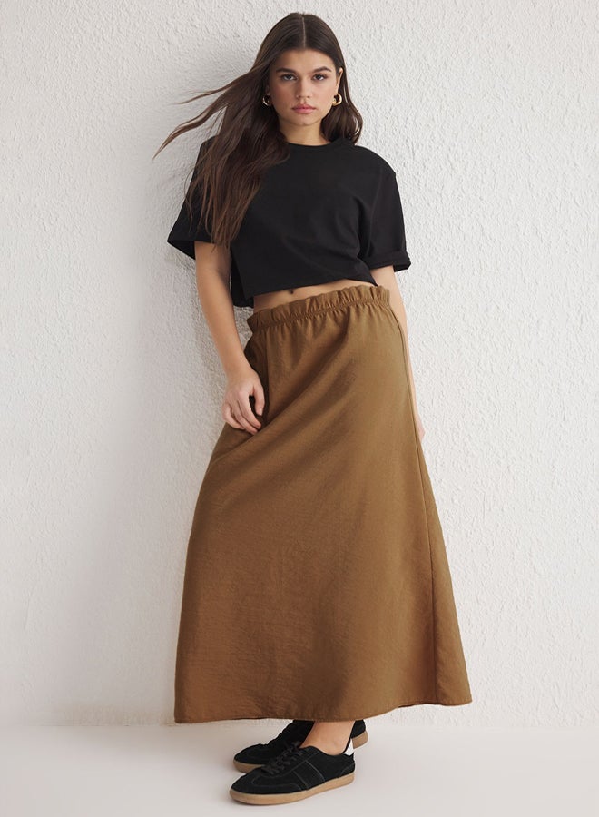 trendyol Light Brown Modal Midi Length Flared Woven Skirt - Image 5