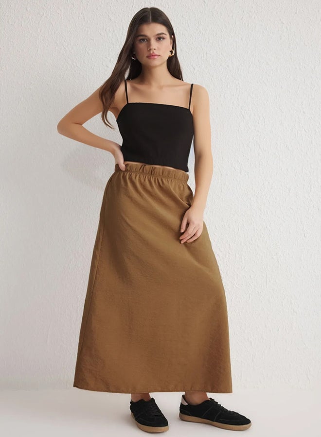 trendyol Light Brown Modal Midi Length Flared Woven Skirt - Image 4