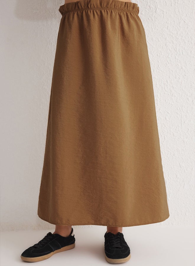 trendyol Light Brown Modal Midi Length Flared Woven Skirt - Image 3