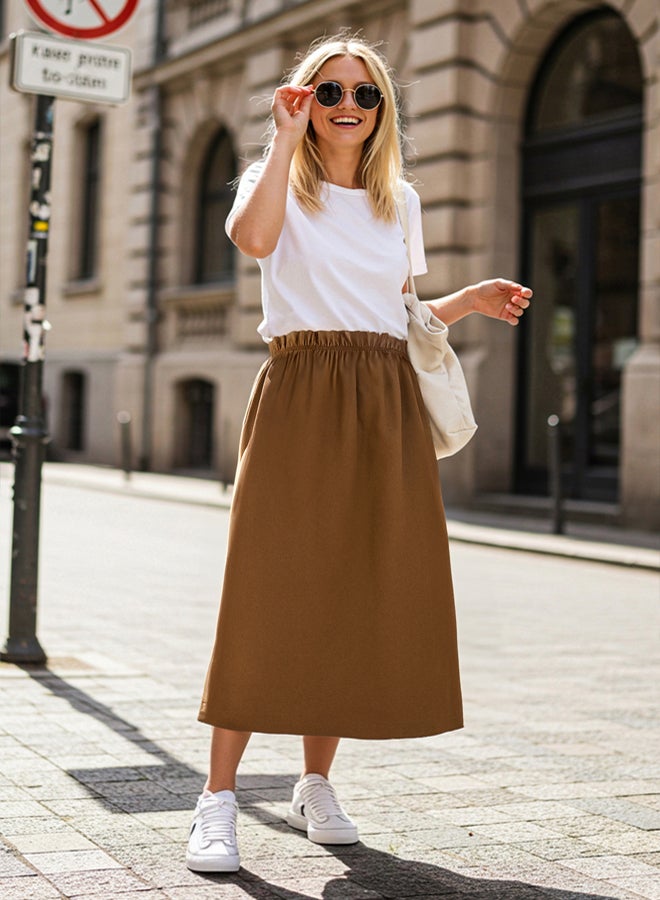 trendyol Light Brown Modal Midi Length Flared Woven Skirt - Image 1