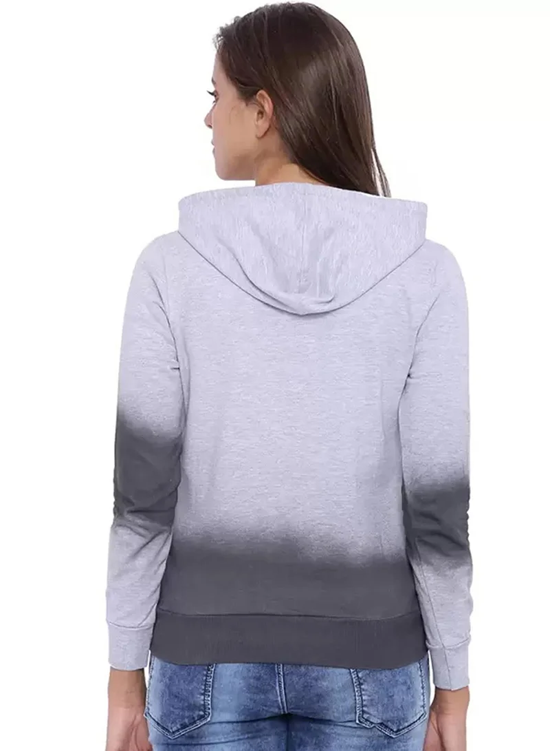 Campus Sutra Women's Moon Grey Ombre Pullover Hoodie