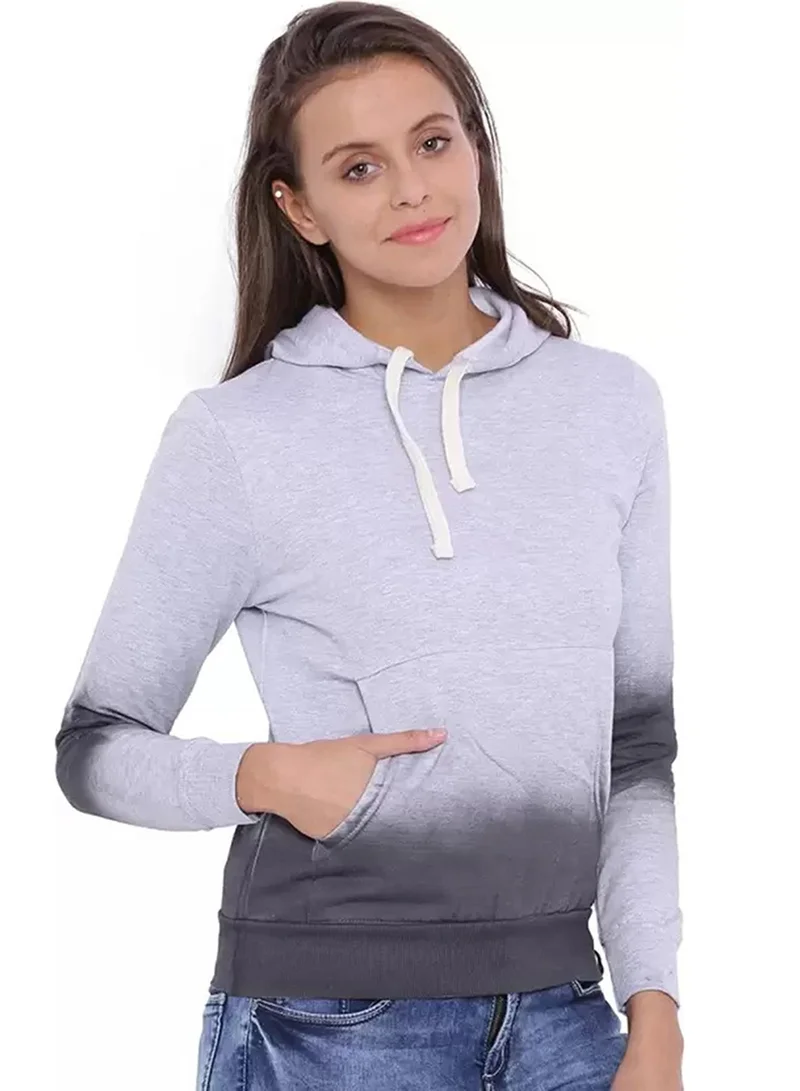 Campus Sutra Women's Moon Grey Ombre Pullover Hoodie