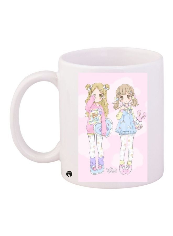 RYN Anime Printed Coffee Mug White/Pink/Blue 11ounce