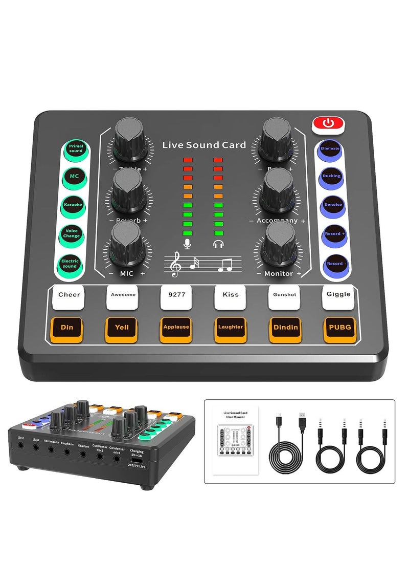 Generic - Live Sound Card M8 Audio Mini Sound Mixer for PC Computer Phone, Voice Changer Sound Card for PS4, Xbox, Switch, TikTok, DJ Mixer Interface Black - Image 1