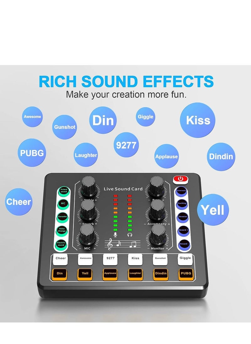Generic - Live Sound Card M8 Audio Mini Sound Mixer for PC Computer Phone, Voice Changer Sound Card for PS4, Xbox, Switch, TikTok, DJ Mixer Interface Black - Image 1