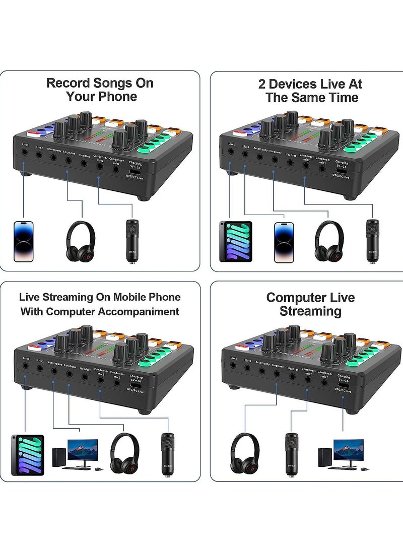 Generic - Live Sound Card M8 Audio Mini Sound Mixer for PC Computer Phone, Voice Changer Sound Card for PS4, Xbox, Switch, TikTok, DJ Mixer Interface Black - Image 1