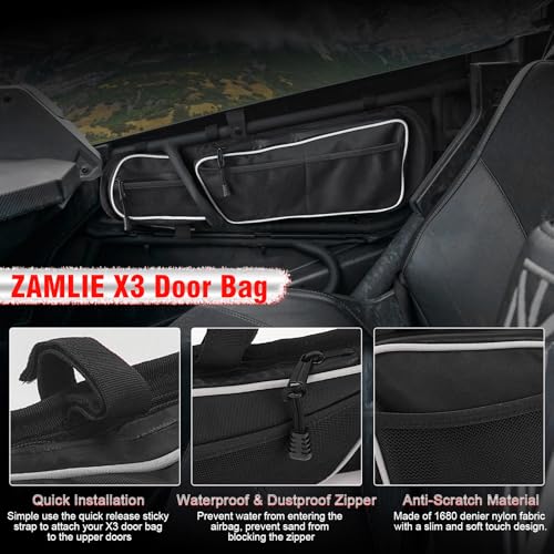 ZAMLIE X3 Door Bags, Front Door Storage Bag With Removable Knee Pads Wear Resistant Zippers For Can Am Maverick X3 MAX Turbo R X DS RS RR XMR XRC for 2017-2025 Storage Side Door Tool Bags, Pack of 2 - Image 5
