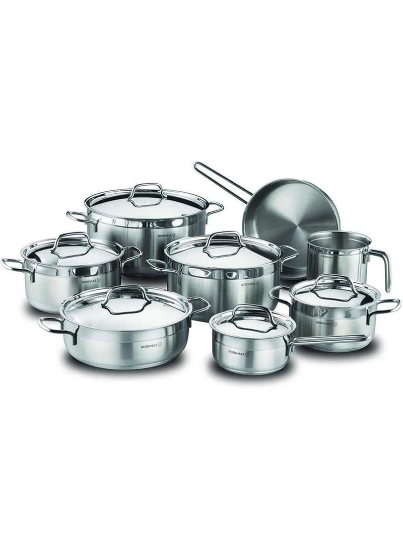 كوركماز طقم حلل اوانى المطبخ الفا جراند 14 قطعة من كوركماز A1089 فضي ستانلس ستيل 8691607010893 - Image 2