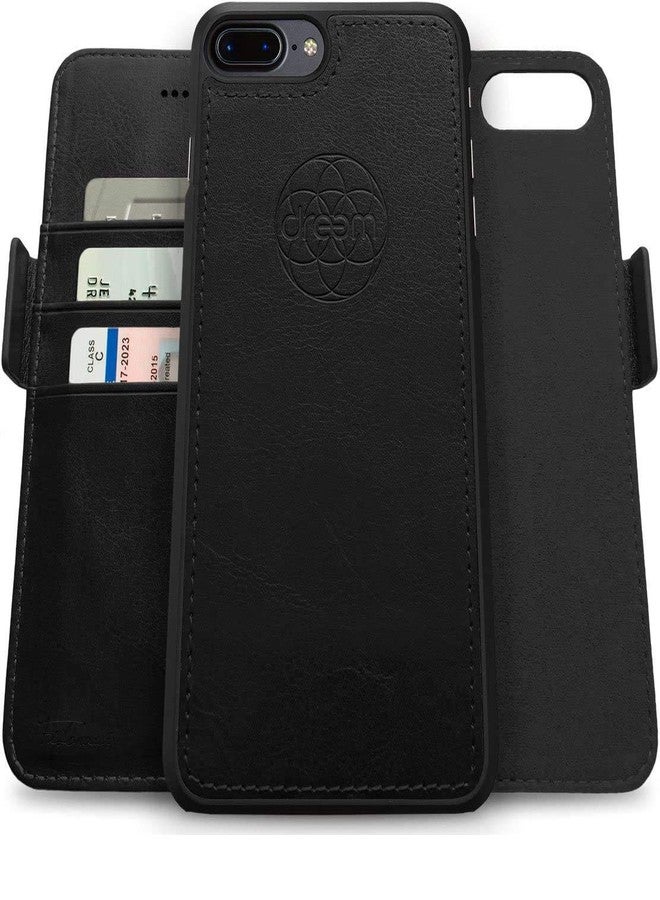 Dreem Fibonacci 2-in-1 Wallet Case for Apple iPhone 8 Plus & 7 Plus - Luxury Vegan Leather, Magnetic Detachable Shockproof Phone Case, RFID Card Protection, 2-Way Flip Stand - Black - Image 1