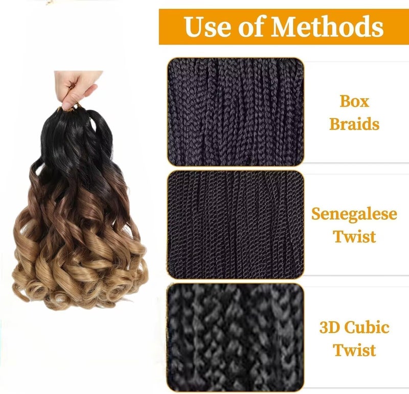 datanala French Curly Braiding Hair 14 Inch 8Pack/lot Loose Wavy Spiral Curl Braids Crochet Hair Deep Wave Synthetic Extensions Pre Stretched Bouncy (1B/30/27#) - Image 3