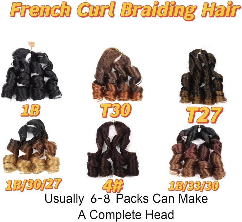 datanala French Curly Braiding Hair 14 Inch 8Pack/lot Loose Wavy Spiral Curl Braids Crochet Hair Deep Wave Synthetic Extensions Pre Stretched Bouncy (1B/30/27#) - Image 5