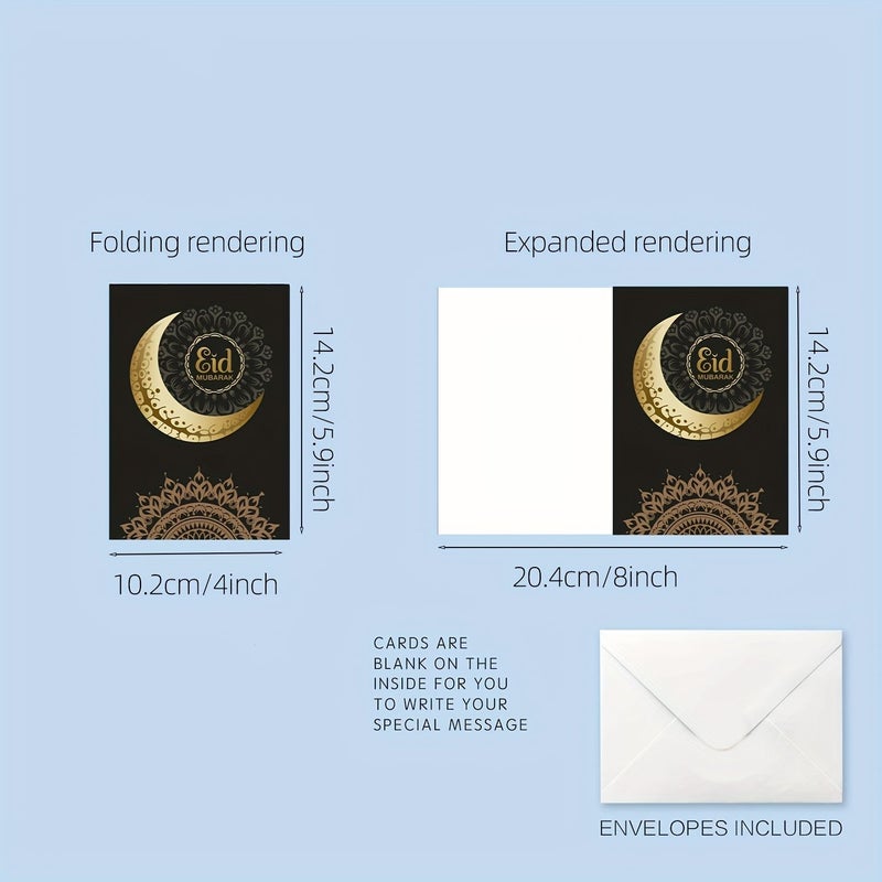 6 Pcs Set Eid Mubarak Greeting Cards With Islamic Patterns Ramadan Kareem Cards Crescent Moon Envelopes Included English Language Type For Family Gifts Eid Party Favors School Celebration Model ZY30 - Image 4