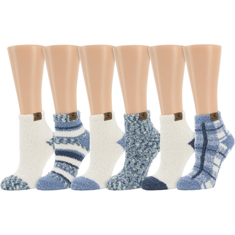 BEARPAW Ladies 6 Pair Pack Cozy Super Soft Warm Lounge Socks Multi Color Patterned Ankle and Low Cut Packs, Faded Denim - Image 1