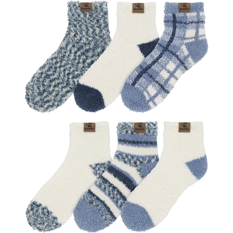 BEARPAW Ladies 6 Pair Pack Cozy Super Soft Warm Lounge Socks Multi Color Patterned Ankle and Low Cut Packs, Faded Denim - Image 5