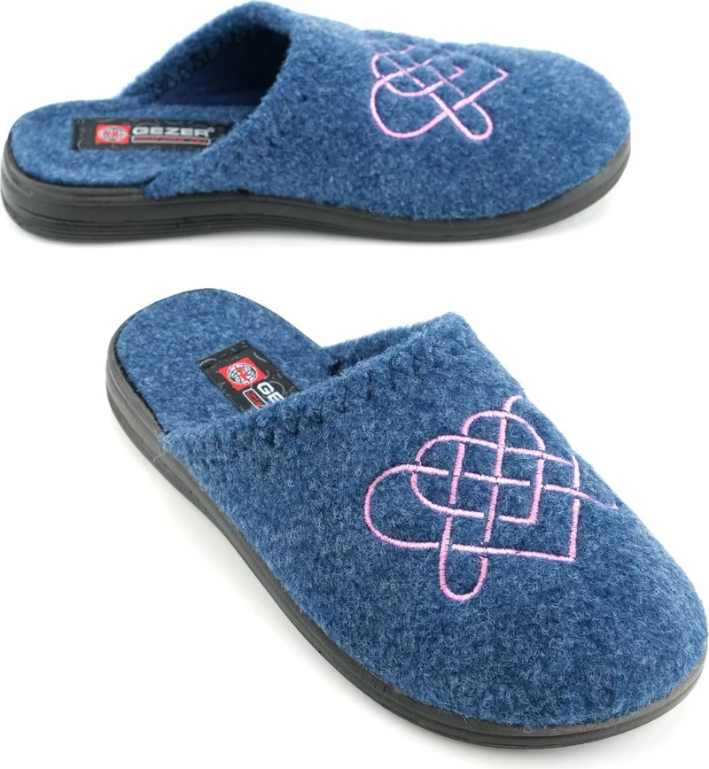 Gezer Women's Winter Felt Embroidered Heart Design Home Garden Slippers
