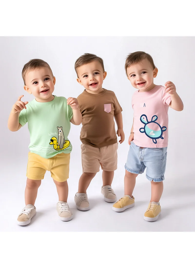 Nautinati Nautinati Boys' Pack of 3 Cotton Graphic Print T-shirt