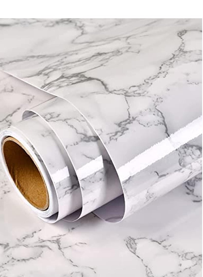 ورق حائط ذاتي اللصق ضد الماء للاستخدام على أسطح طاولات المطبخ أبيض/رمادي 30x200سم - Image 1