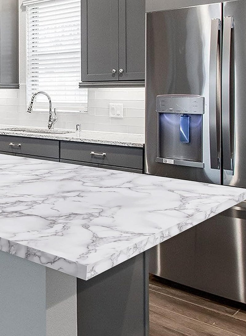 ورق حائط ذاتي اللصق ضد الماء للاستخدام على أسطح طاولات المطبخ أبيض/رمادي 30x200سم - Image 5