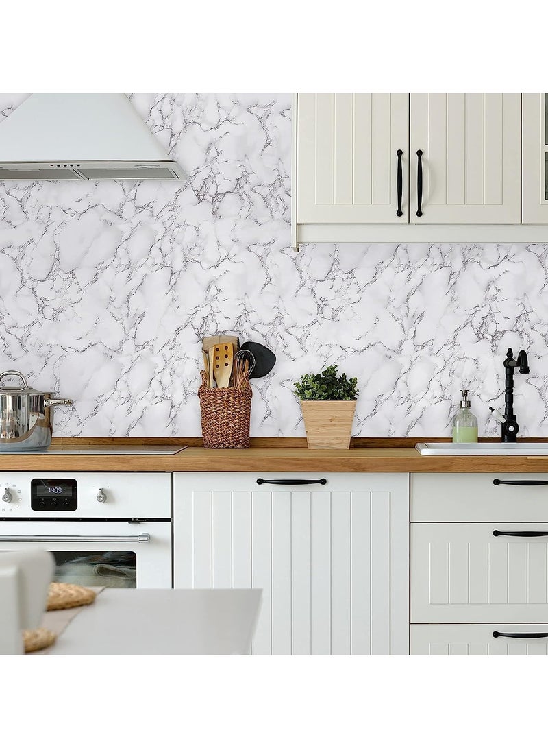 ورق حائط ذاتي اللصق ضد الماء للاستخدام على أسطح طاولات المطبخ أبيض/رمادي 30x200سم - Image 3