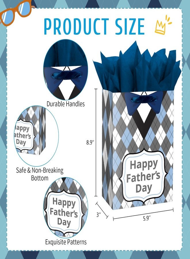 Linelglobal 12 Pcs Father's Day Bags with Handles and Tissues Bulk Treat Goodie Bags for Dad Husband Gradpa Men Father's Day Party Favor Wrapping Decorations - Image 2