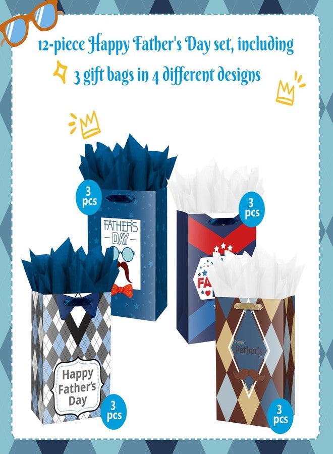 Linelglobal 12 Pcs Father's Day Bags with Handles and Tissues Bulk Treat Goodie Bags for Dad Husband Gradpa Men Father's Day Party Favor Wrapping Decorations - Image 3