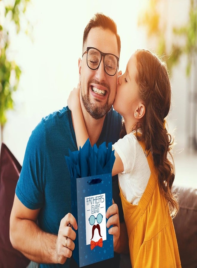 Linelglobal 12 Pcs Father's Day Bags with Handles and Tissues Bulk Treat Goodie Bags for Dad Husband Gradpa Men Father's Day Party Favor Wrapping Decorations - Image 4