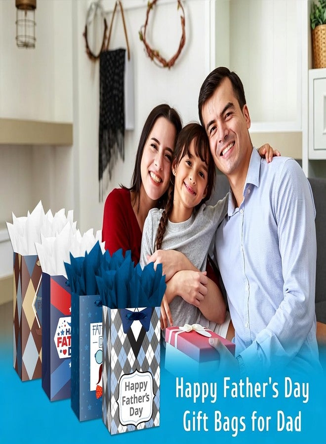 Linelglobal 12 Pcs Father's Day Bags with Handles and Tissues Bulk Treat Goodie Bags for Dad Husband Gradpa Men Father's Day Party Favor Wrapping Decorations - Image 5