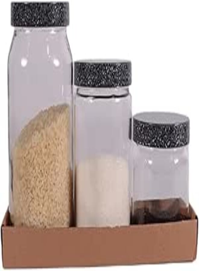 Herevin Granite Lid Canister with Tray 3-Piece Set - 425/660/100 ml Capacity, Durable Construction, Made in Turkey (Kitchen, Pantry, Dorm)