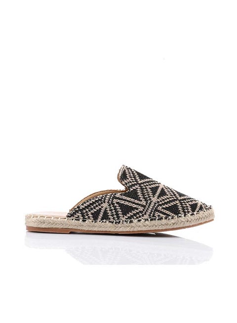Textile Stitched Slipper - Beige & Black