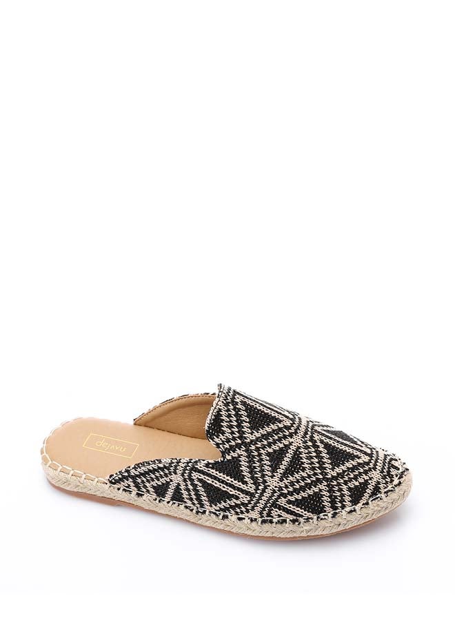 DejaVu Textile Stitched Slipper - Beige & Black  - Image 5